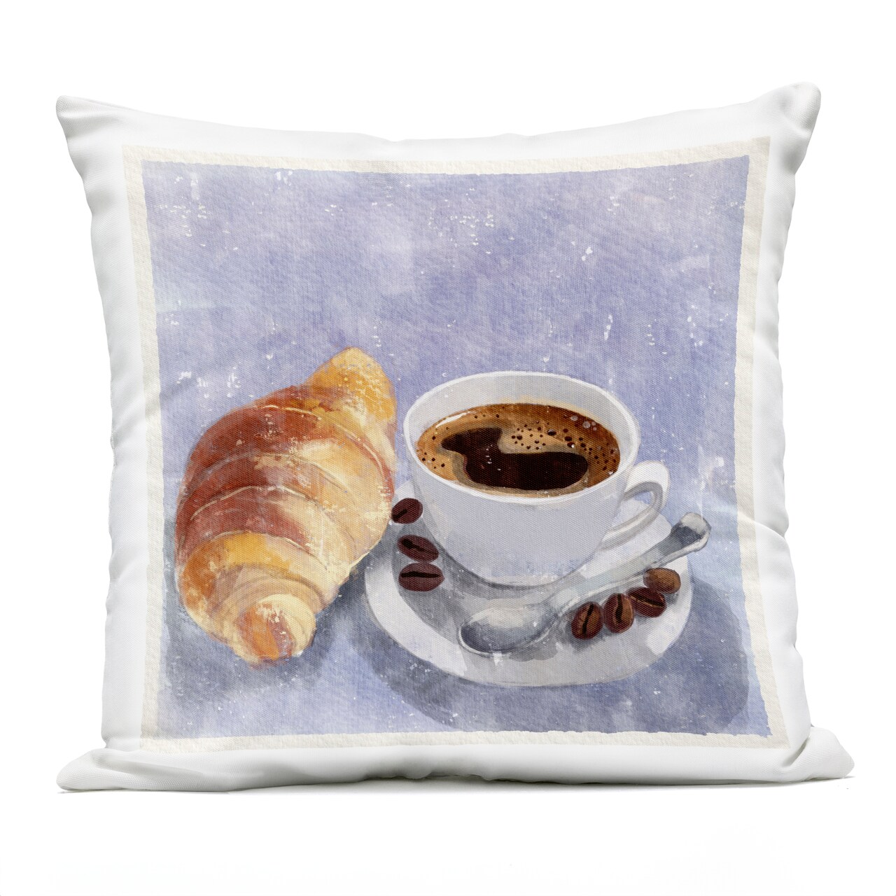 Stupell Industries Morning Coffee & Croissant Outdoor Printed Pillow design by Juliet Rose Philips , 18 x 7 x 18